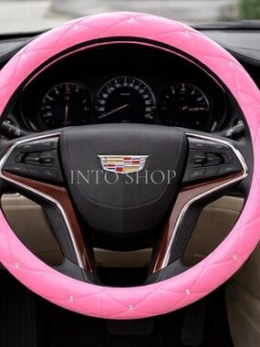 Quilted Pink Steering Wheel Cover with Diamond Studs